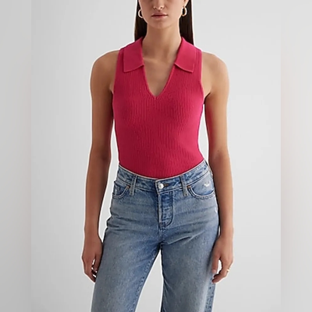 Express Ribbed V-Neck Polo Sweater Tank
